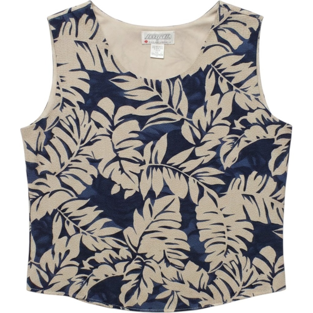 Side Effects Navy Tropical Palm Leaf Sleeveless Tank Top vintage Large